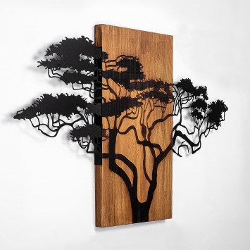 Decoración pared de madera Acacia Tree -387 nogal negro 90x58 cm