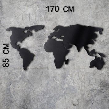 Decoración pared de metal World Map Silhouette XL negro 85x170 cm