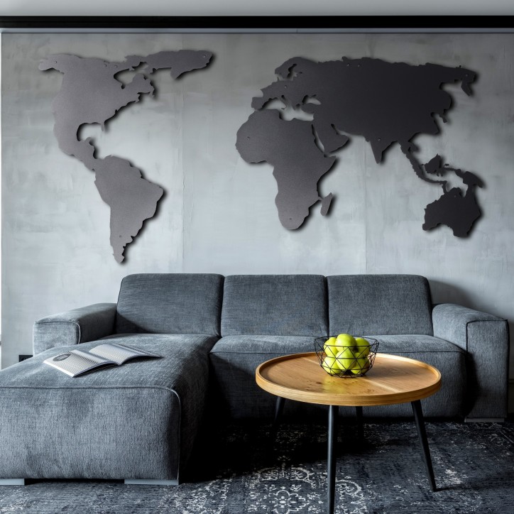 Decoración pared de metal World Map Silhouette XL negro 85x170 cm