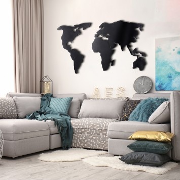 Decoración pared de metal World Map Silhouette XL negro 85x170 cm