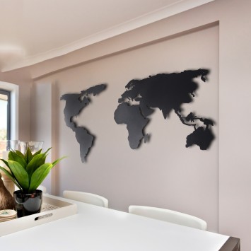 Decoración pared de metal World Map Silhouette XL negro 85x170 cm