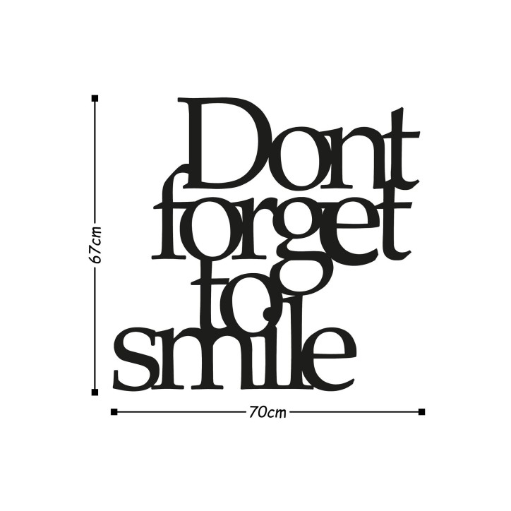 Decoración pared de metal Dont Forget To Smile negro 70x67 cm