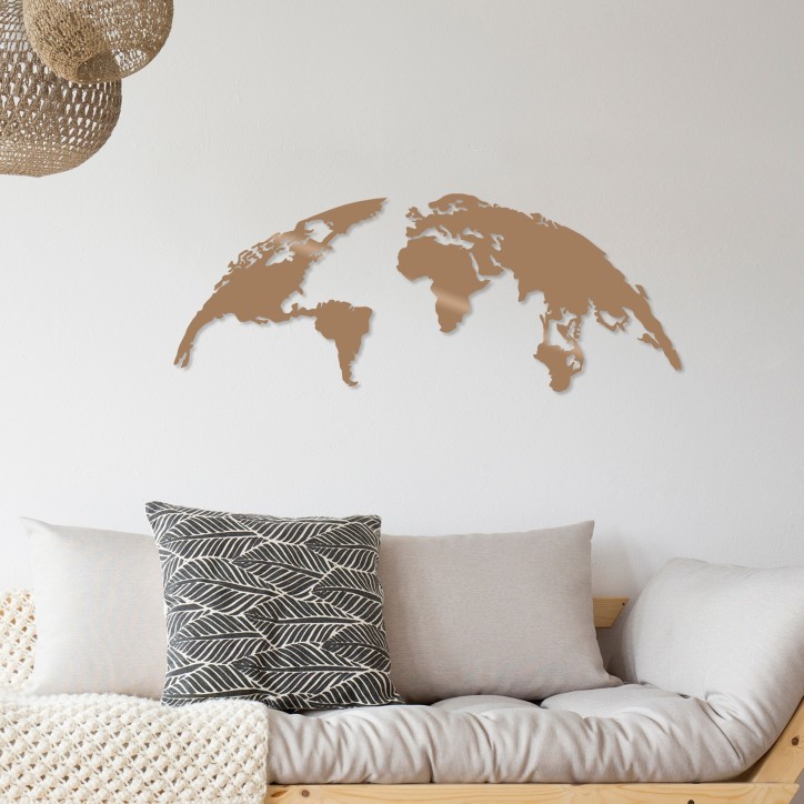 Decoración pared de metal World Map Small cobre 100x39 cm