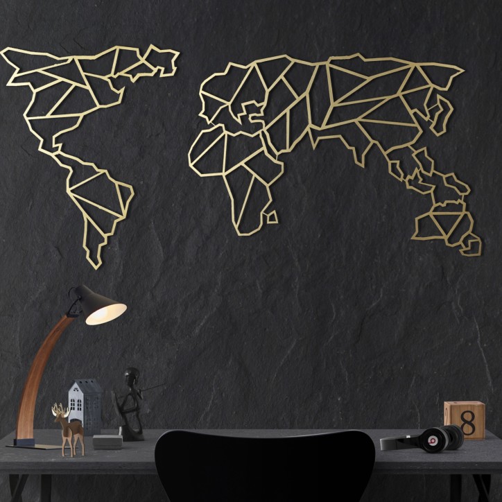 Decoración pared de metal World Map oro 60x120 cm