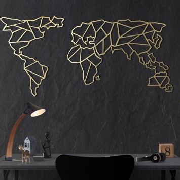 Decoración pared de metal World Map oro 60x120 cm