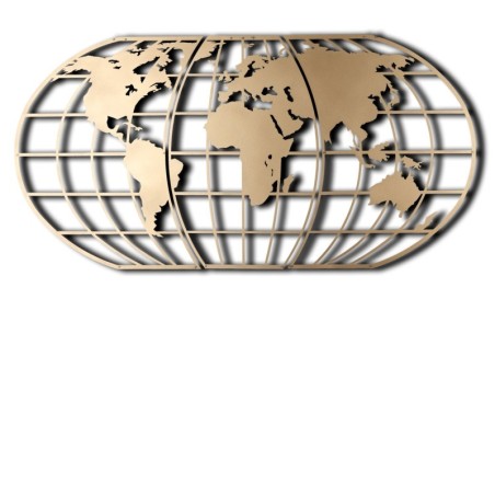 Decoración pared de metal World Map Globe oro 60x120 cm