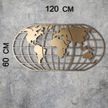 Decoración pared de metal World Map Globe oro 60x120 cm