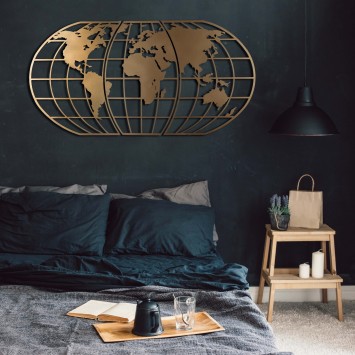 Decoración pared de metal World Map Globe oro 60x120 cm