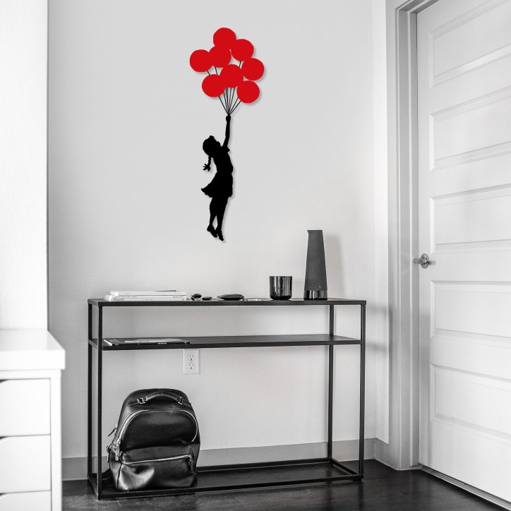 Decoración pared de metal Banksy-11 rojo negro 100x34 cm