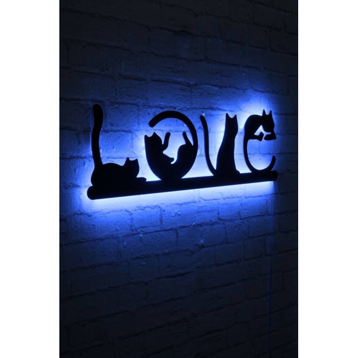 Iluminación LED decorativa Cat Love azul 70x22 cm