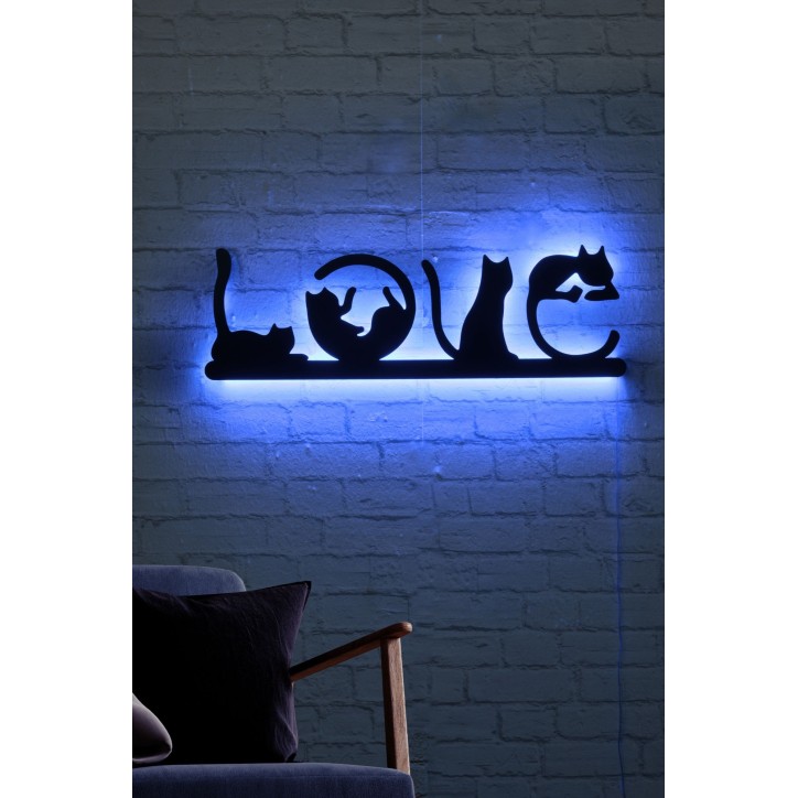 Iluminación LED decorativa Cat Love azul 70x22 cm