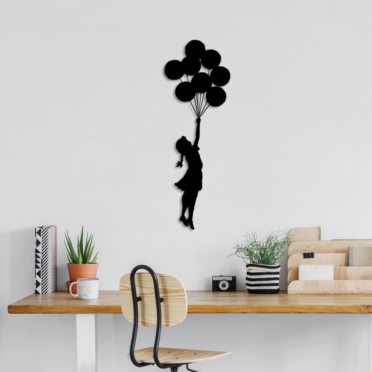 Decoración pared de metal Banksy-12 negro 100x34 cm