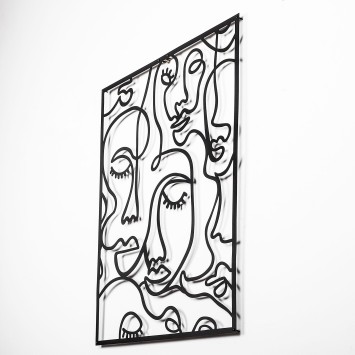 Decoración pared de metal Faces 2 negro 52x70 cm