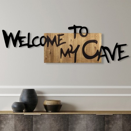 Decoración pared de madera Welcome To My Cave nogal negro 128x3x39 cm