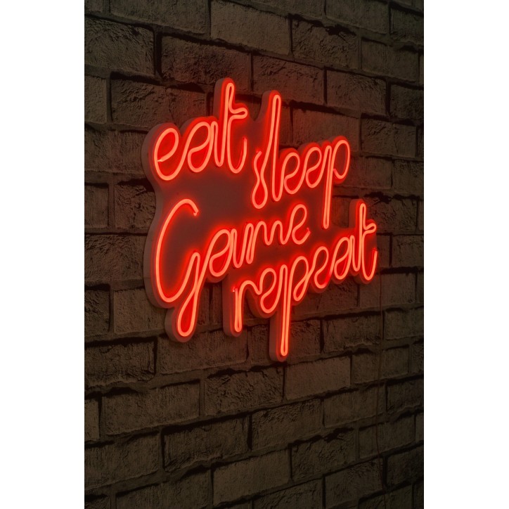 Iluminación LED decorativa de plástico eat sleep game repeat rojo 51x40x2 cm