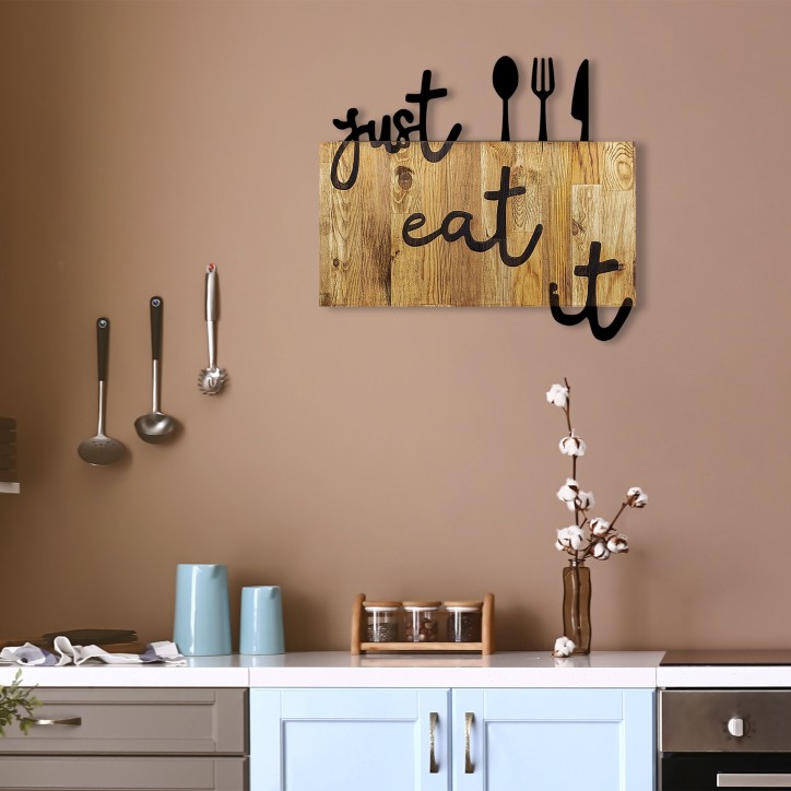 Decoración pared de madera Just Eat It nogal negro 58x3x52 cm