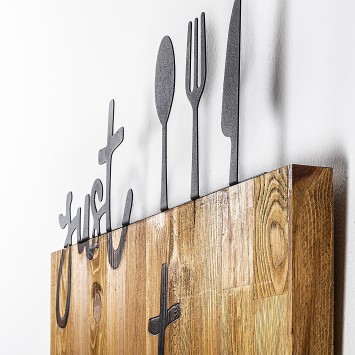 Decoración pared de madera Just Eat It nogal negro 58x3x52 cm