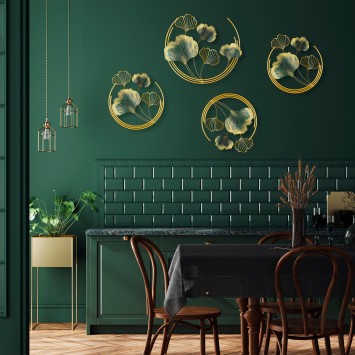 Decoración pared de metal Weifang oro verde 70x70x7 cm