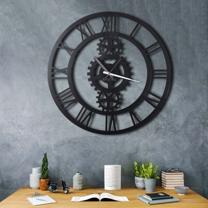 Reloj de pared metal Gear XL negro 70x70 cm