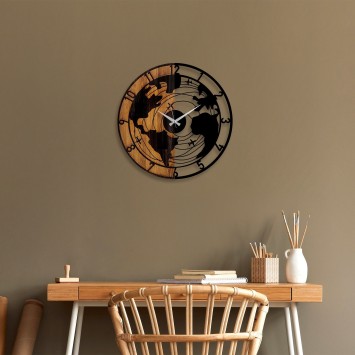 Reloj de pared madera World Map nogal negro 56x3x56 cm