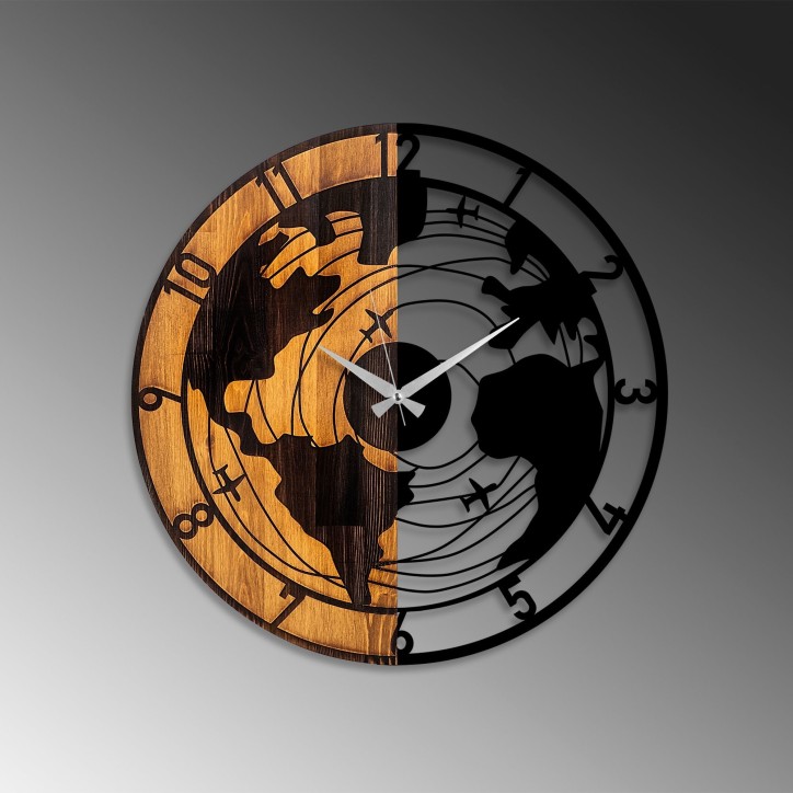 Reloj de pared madera World Map nogal negro 56x3x56 cm