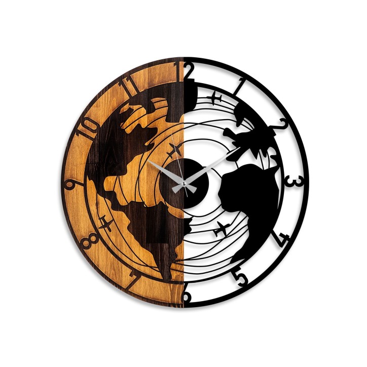 Reloj de pared madera World Map nogal negro 56x3x56 cm