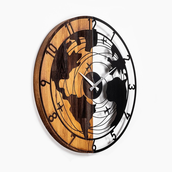 Reloj de pared madera World Map nogal negro 56x3x56 cm