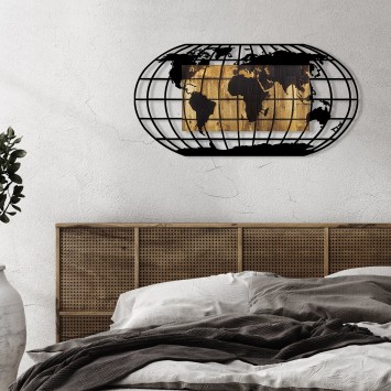 Decoración pared de madera World Map 2 nogal negro 102x3x50 cm