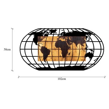 Decoración pared de madera World Map 2 nogal negro 102x3x50 cm