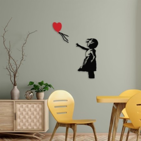 Decoración pared de metal Banksy-13 rojo negro 105x85 cm