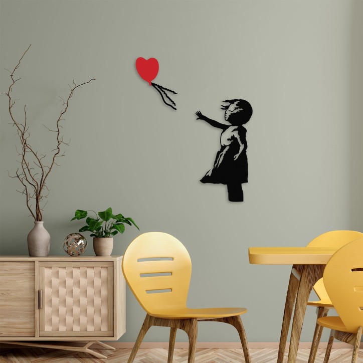 Decoración pared de metal Banksy-13 rojo negro 105x85 cm