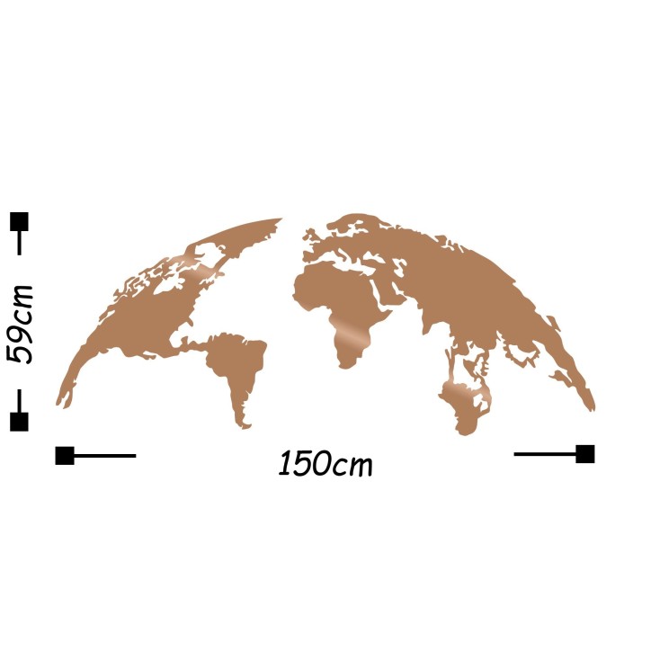 Decoración pared de metal World Map Large cobre 150x59 cm