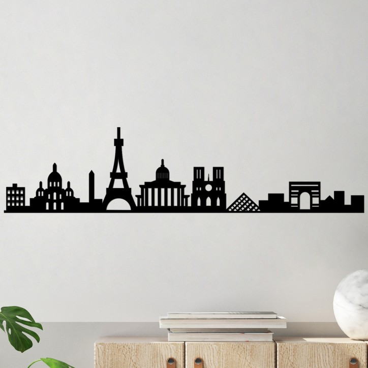 Decoración pared de metal Paris Skyline negro 120x29 cm