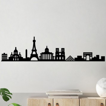 Decoración pared de metal Paris Skyline negro 120x29 cm