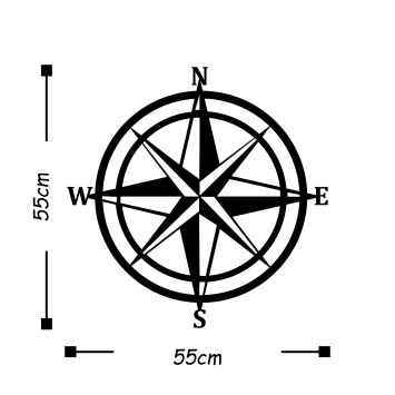 Decoración pared de metal Compass negro 55x55 cm