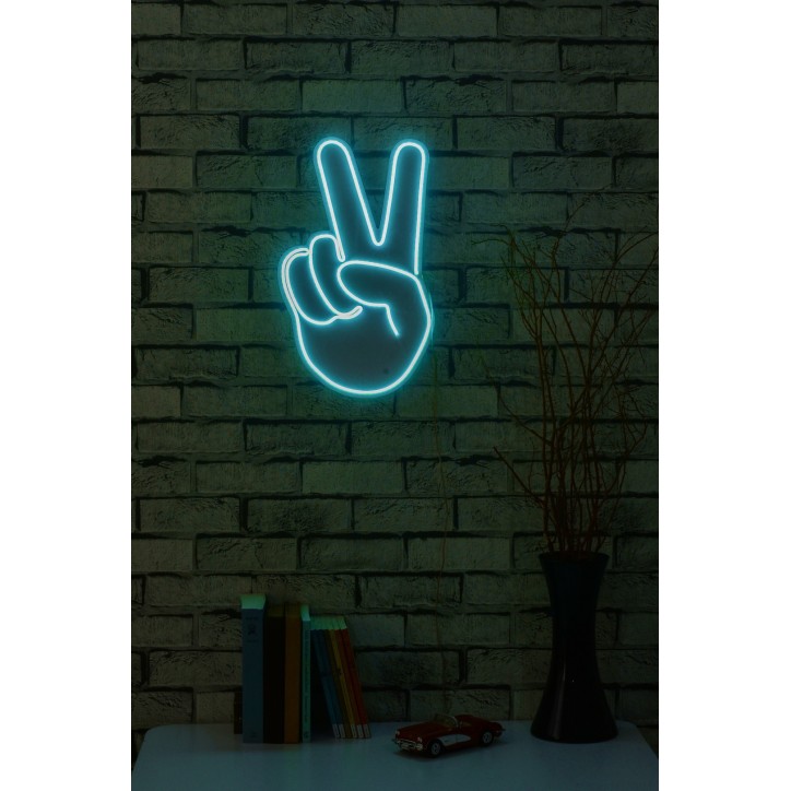 Iluminación LED decorativa de plástico Victory Sign azul 29x44x2 cm