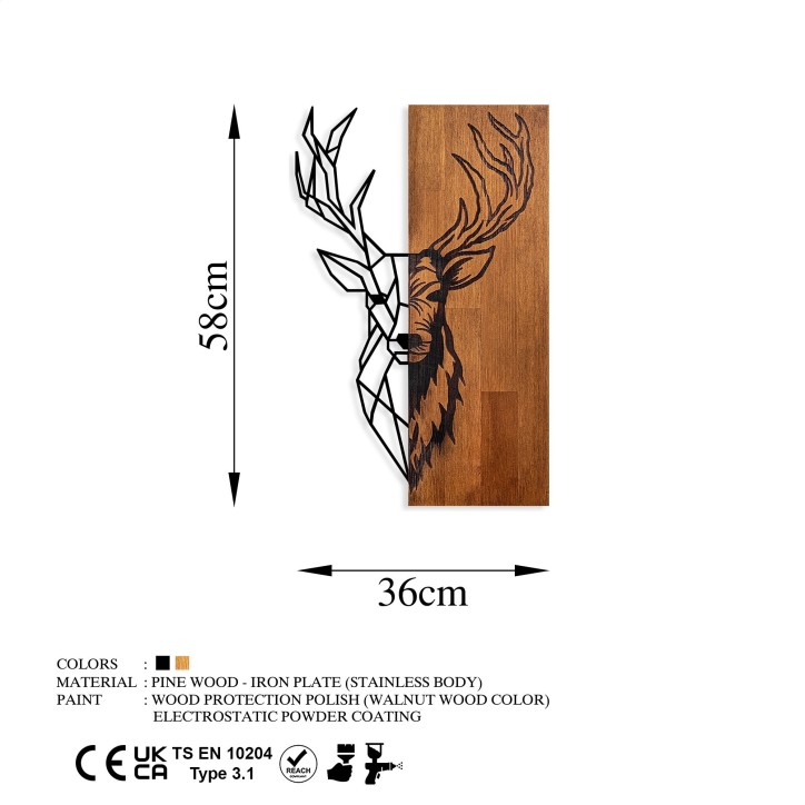 Decoración pared de madera Red Deer 1 nogal negro 36x58 cm