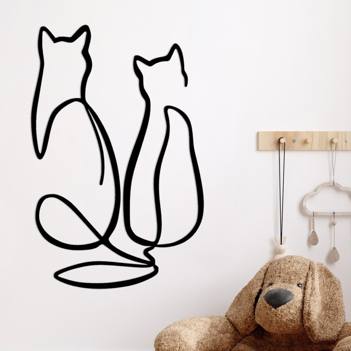 Decoración pared de metal Couple Cat Love negro 72x0.15x48 cm