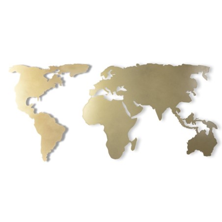 Decoración pared de metal World Map Silhouette oro 60x120 cm