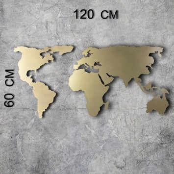 Decoración pared de metal World Map Silhouette oro 60x120 cm