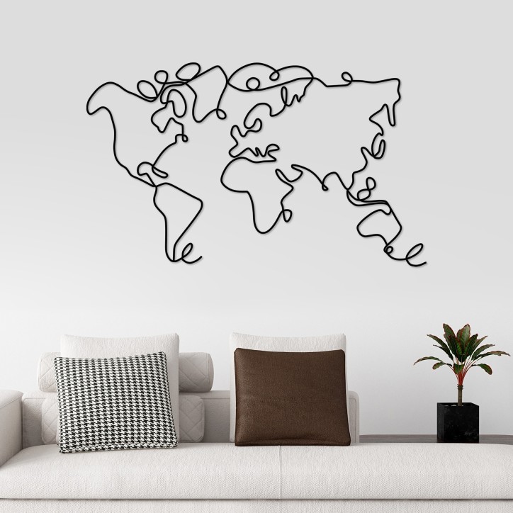 Decoración pared de metal World Map negro 120x70x1.5 cm