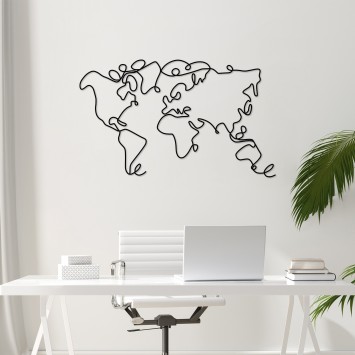 Decoración pared de metal World Map negro 120x70x1.5 cm