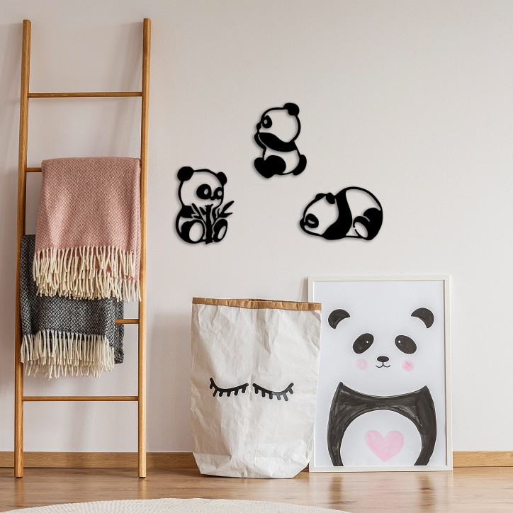 Decoración pared de metal Pandas-298 negro 18x26 cm