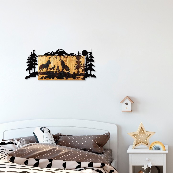 Decoración pared de madera Wolves negro 88x39x3 cm