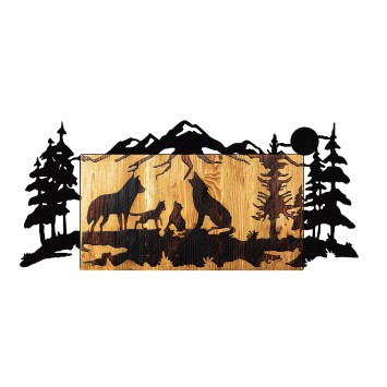 Decoración pared de madera Wolves negro 88x39x3 cm