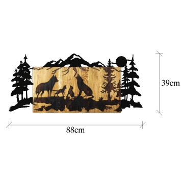 Decoración pared de madera Wolves negro 88x39x3 cm