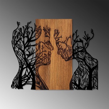 Decoración pared de madera Tree Woman And Man nogal negro 70x58 cm