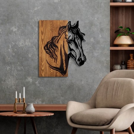 Decoración pared de madera Horse 1 nogal negro 48x57 cm