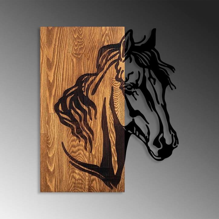 Decoración pared de madera Horse 1 nogal negro 48x57 cm