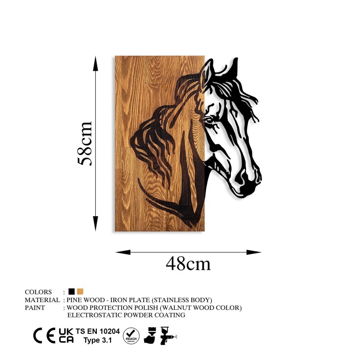 Decoración pared de madera Horse 1 nogal negro 48x57 cm